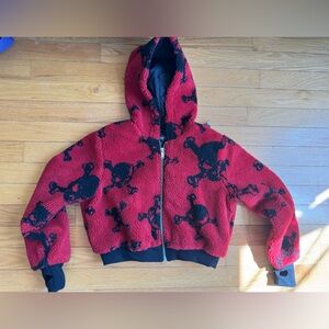 Widow Plain Disguise Sherpa Hoodie Jacket Red Skulls Thumbholes